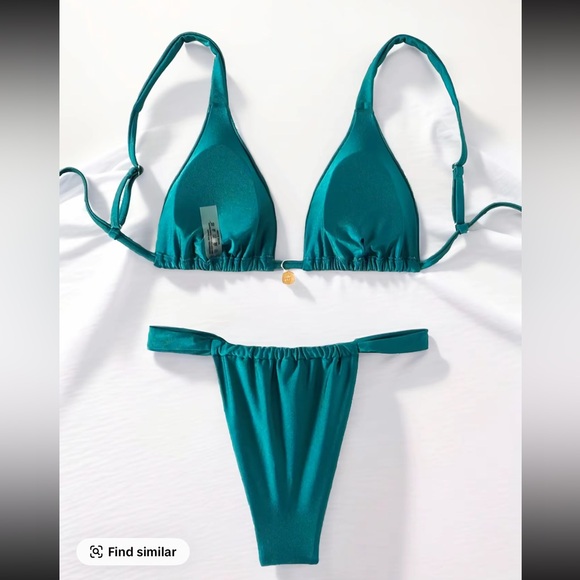 Teal Triangle Ruched Bikini Set Size Small - Picture 2 of 10